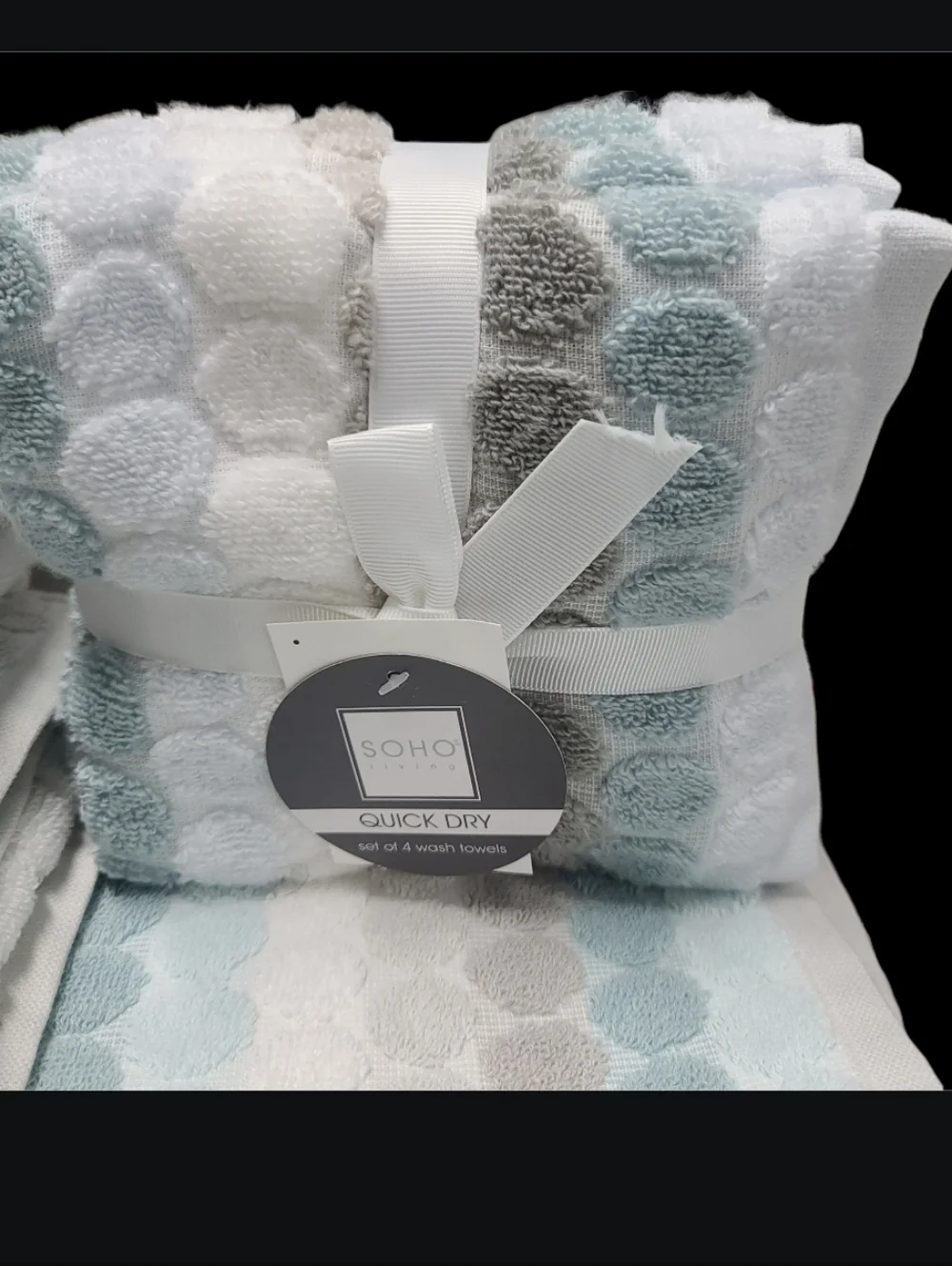 8pc Soho Living Bath Hand Washcloth Striped Dot Aqua Blue Gray Towel Set New